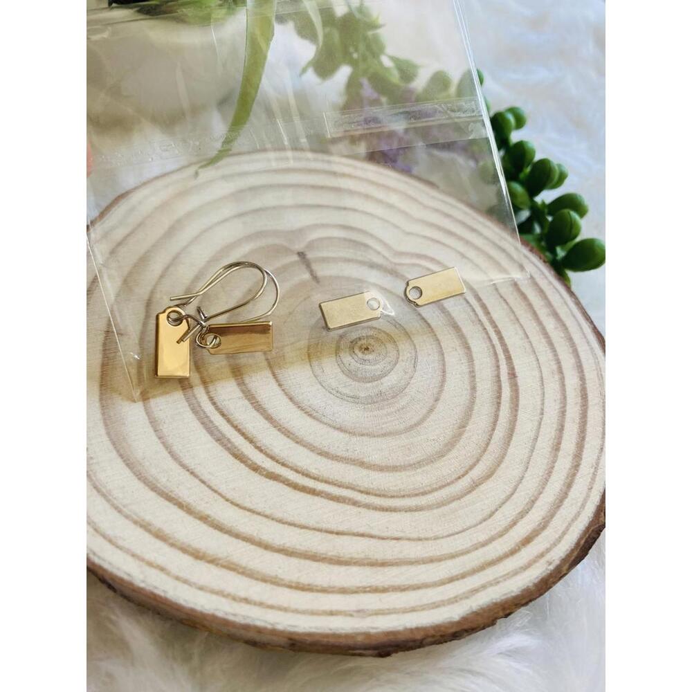 Small Gold And Silver Tone Rectangular Tag Earrin… - image 6